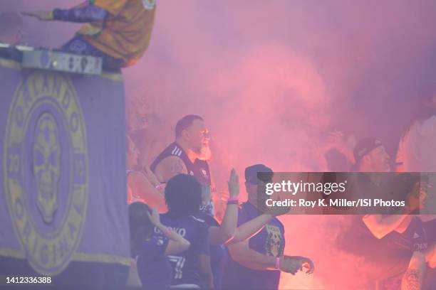 Orlando City SC fans during U.S. Open Cup Semifinal game between New York Red Bulls and Orlando City SC at Exploria Stadium on July 27, 2022 in...