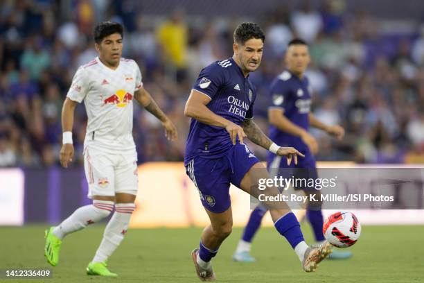 Alexandre Pato of the Orlando City SC passes the ball during a game between New York Red Bulls and Orlando City SC at Exploria Stadium on July 27,...