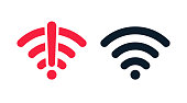 Wireless wifi vector icon no signal and signal flat design set