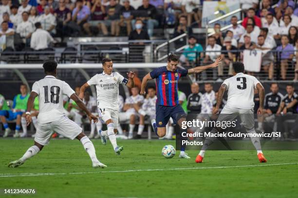 Robert Lewandowski during a game between Real Madrid and Barcelona Fc at Allegiant Stadium on July 23, 2022 in Las Vegas, Nevada.