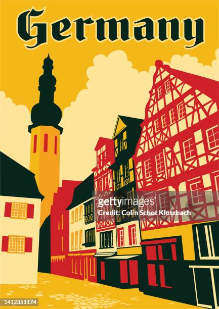 deutschland reiseplakat - geschichtlich stock-grafiken, -clipart, -cartoons und -symbole