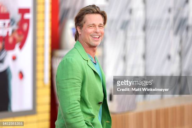 Brad Pitt attends the Los Angeles premiere of Columbia Pictures' "Bullet Train" at Regency Village Theatre on August 01, 2022 in Los Angeles,...