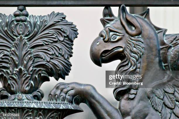 Detail of a copper rail at the Marriner S. Eccles Federal Reserve building is photographed in Washington, D.C., U.S., on Tuesday, March 13, 2012....