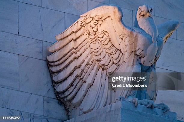 Detail of the Marriner S. Eccles Federal Reserve building is photographed in Washington, D.C., U.S., on Tuesday, March 13, 2012. Federal Reserve...