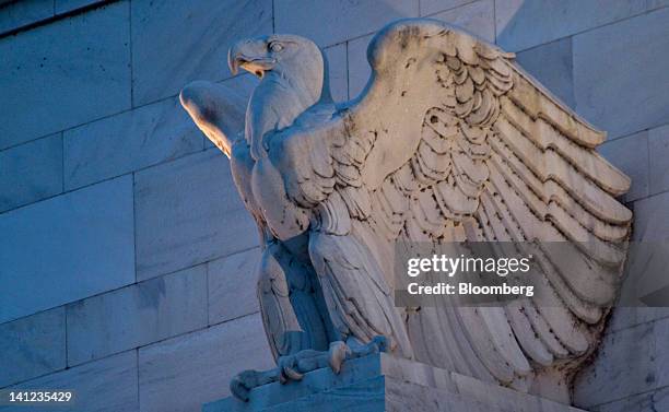 Detail of the Marriner S. Eccles Federal Reserve building is photographed in Washington, D.C., U.S., on Tuesday, March 13, 2012. Federal Reserve...