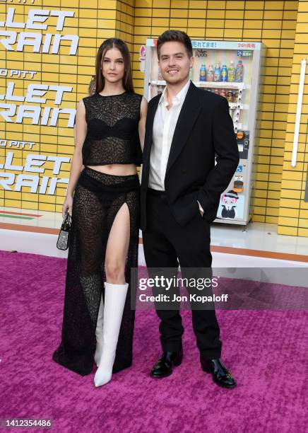Barbara Palvin and Dylan Sprouse attend the Los Angeles premiere of Columbia Pictures' "Bullet Train" at Regency Village Theatre on August 01, 2022...