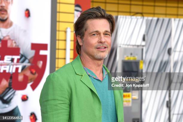 Brad Pitt attends the Los Angeles premiere of Columbia Pictures' "Bullet Train" at Regency Village Theatre on August 01, 2022 in Los Angeles,...