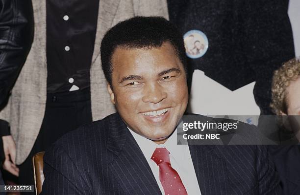 Ali, Frazier, Holmes Press Conference" -- Pictured: Former World Heavy Weight Boxing Champions Joe Frazier, Larry Holmes, Muhammad Ali on Novemember...