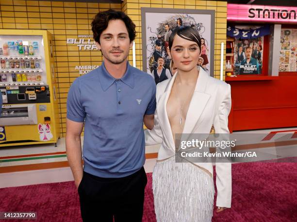 Logan Lerman and Joey King attend the Los Angeles Premiere of Columbia Pictures' "Bullet Train" at Regency Village Theatre on August 01, 2022 in Los...