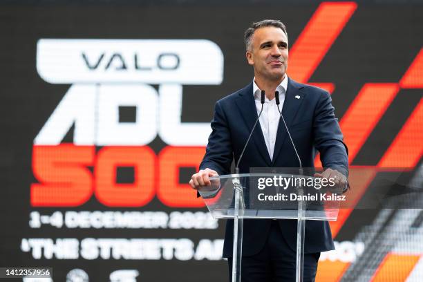 Peter Malinauskas premier of South Australia speaks during the launch of the 2022 Valo Adelaide 500 on August 02, 2022 in Adelaide, Australia.