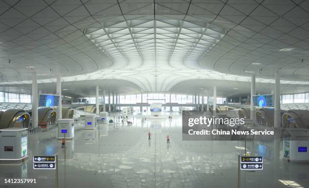 General view of the construction site of photovoltaic power Hangzhou West Railway Station on August 1, 2022 in Hangzhou, Zhejiang Province of China....