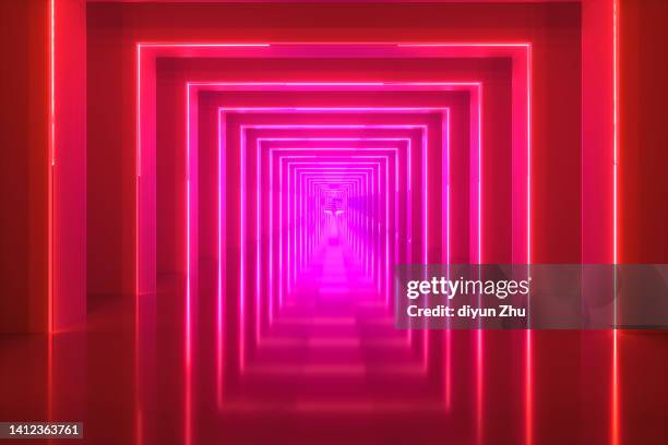 empty tunnel with lights 3d rendered - 3d scene minimal stock pictures, royalty-free photos & images