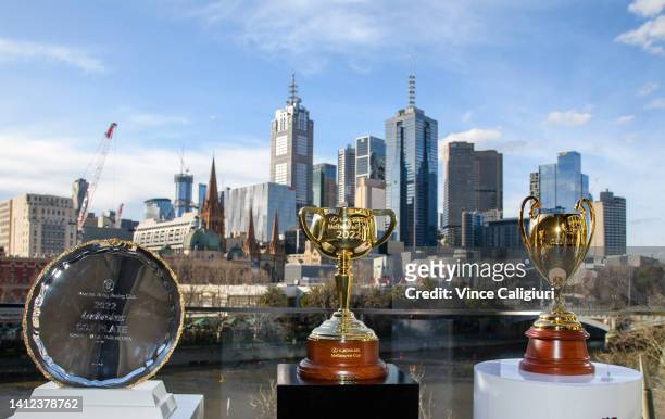 The W. S. Cox Plate, Melbourne Cup and Caulfield Cup are seen after the 2022 Victorian Spring Racing Carnival nominations were released during a...