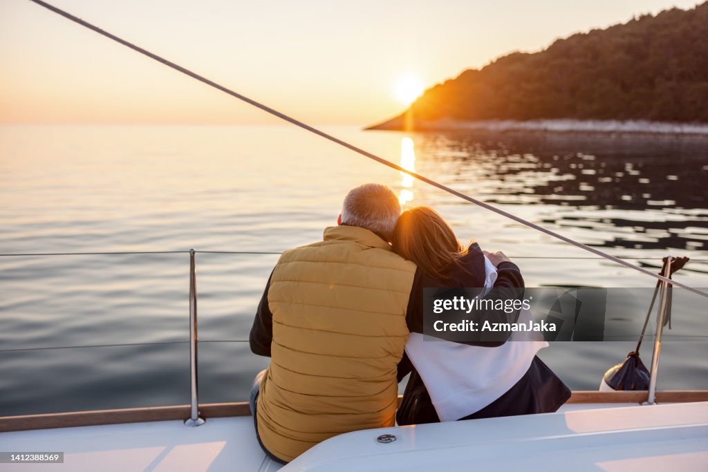 Lovely Mature Couple Hugging On A Yacht