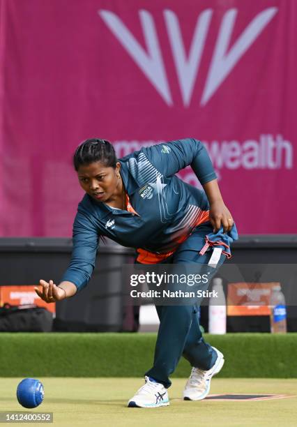 Rupa Rani Tirkey of Team India competes during Women's Triples - Section C - Round 1 match between New Zealand and India on day five of the...