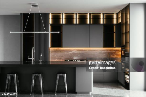 modern kitchen in luxury home - luxury mansion interior stock pictures, royalty-free photos & images