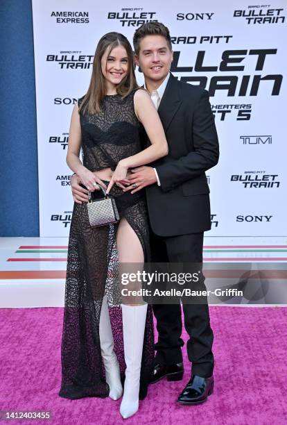 Barbara Palvin and Dylan Sprouse attend the Los Angeles Premiere of Columbia Pictures' "Bullet Train" at Regency Village Theatre on August 01, 2022...