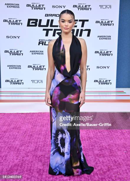 Paris Berelc attends the Los Angeles Premiere of Columbia Pictures' "Bullet Train" at Regency Village Theatre on August 01, 2022 in Los Angeles,...