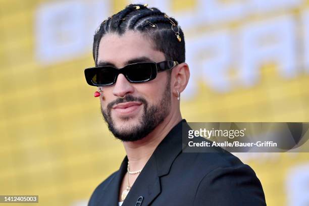 Bad Bunny attends the Los Angeles Premiere of Columbia Pictures' "Bullet Train" at Regency Village Theatre on August 01, 2022 in Los Angeles,...