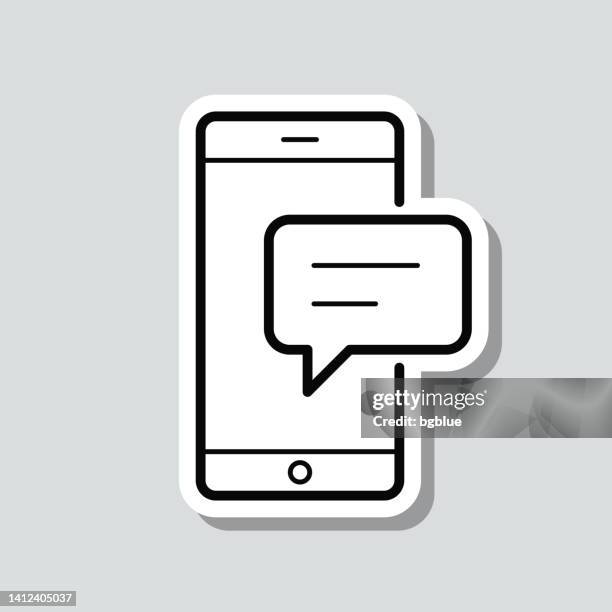 smartphone with speech bubble. icon sticker on gray background - iphone text message notification stock illustrations