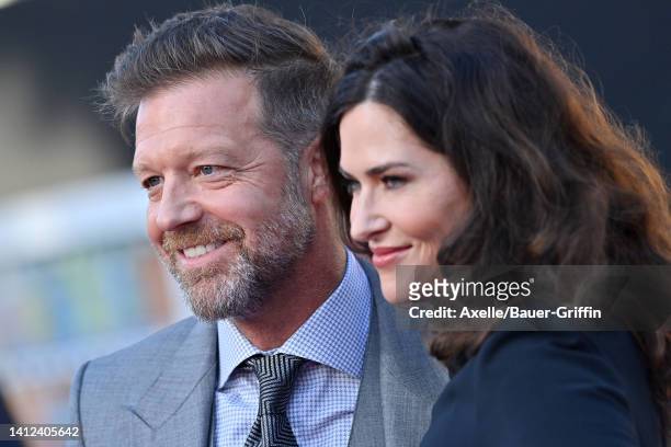 David Leitch and Kelly McCormick attend the Los Angeles Premiere of Columbia Pictures' "Bullet Train" at Regency Village Theatre on August 01, 2022...