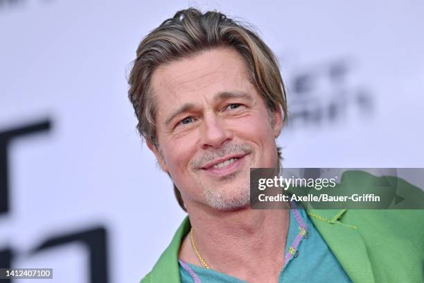 Brad Pitt attends the Los Angeles Premiere of Columbia Pictures' "Bullet Train" at Regency Village Theatre on August 01, 2022 in Los Angeles,...