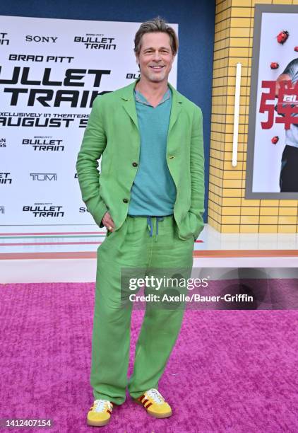 Brad Pitt attends the Los Angeles Premiere of Columbia Pictures' "Bullet Train" at Regency Village Theatre on August 01, 2022 in Los Angeles,...