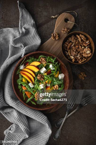 summer peach salad - salad stock pictures, royalty-free photos & images