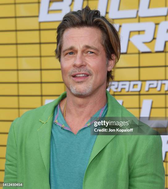 Brad Pitt attends the Los Angeles Premiere Of Columbia Pictures' "Bullet Train" at Regency Village Theatre on August 01, 2022 in Los Angeles,...