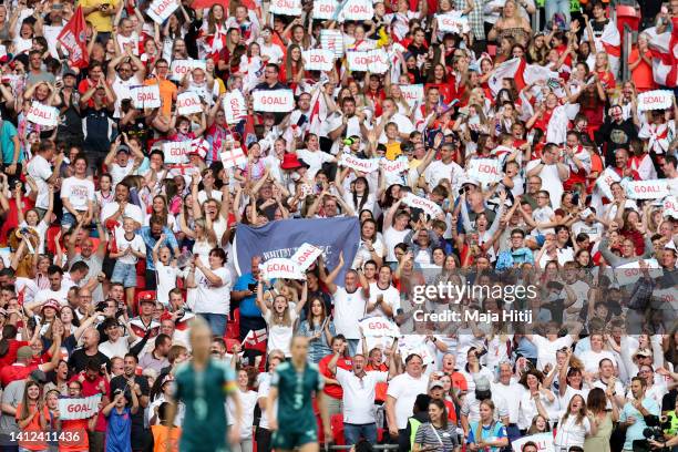 Fans of England during the UEFA Women's Euro 2022 final match between England and Germany at Wembley Stadium on July 31, 2022 in London, England.