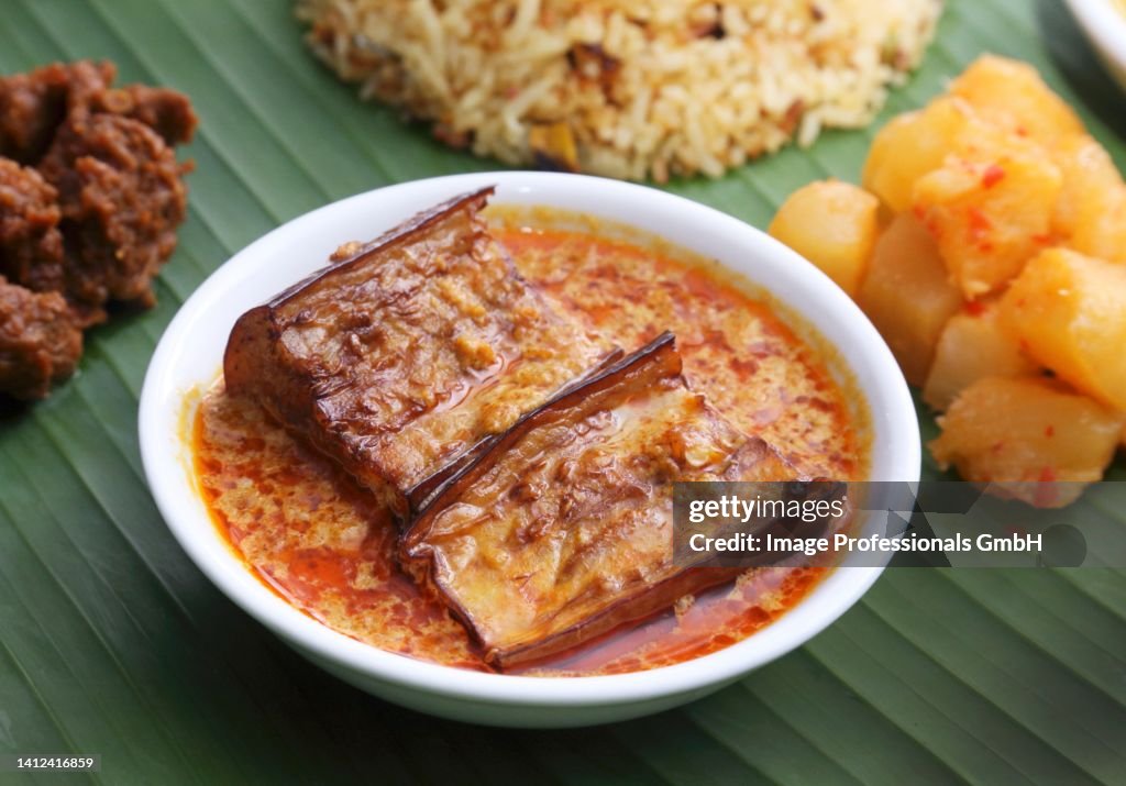 Nyonya cuisine: aubergines in a curry and coconut sauce (Malaysia)