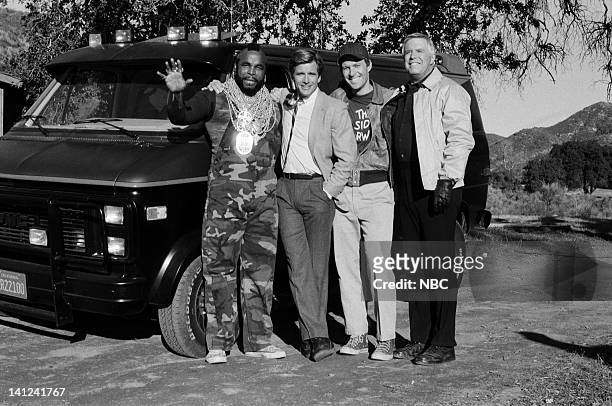 Waiting for Insane Wayne" Episode 17 -- Pictured: Mr. T as B.A. Baracus, Dirk Benedict as Templeton 'Faceman' Peck, Dwight Schultz as 'Howling Mad'...