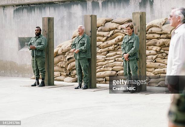 Firing Line" Episode 3 -- Pictured: Mr. T as B.A. Baracus, George Peppard as John 'Hannibal' Smith, Dirk Benedict as Templeton 'Faceman' Peck --...