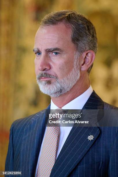 King Felipe VI of Spain receives prime minister Pedro Sanchez at the La Almudaina Palace on August 02, 2022 in Palma de Mallorca, Spain.