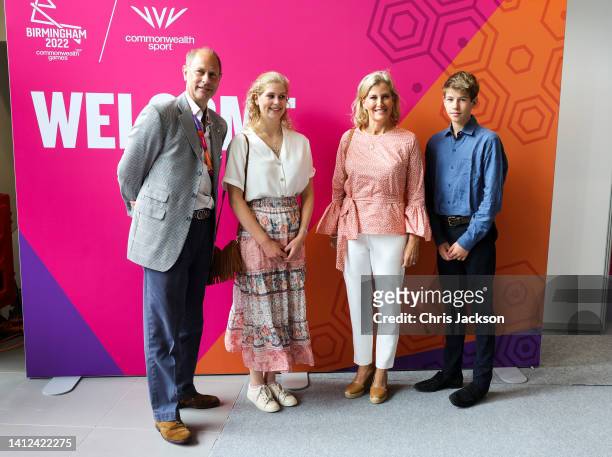 Prince Edward, Earl of Wessex, Lady Louise Windsor, Sophie, Countess of Wessex and James, Viscount Severn pose for photographs at the Sandwell...