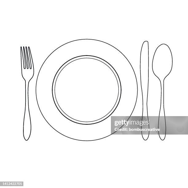 cutlery restaurant icons design - steel table background stock illustrations