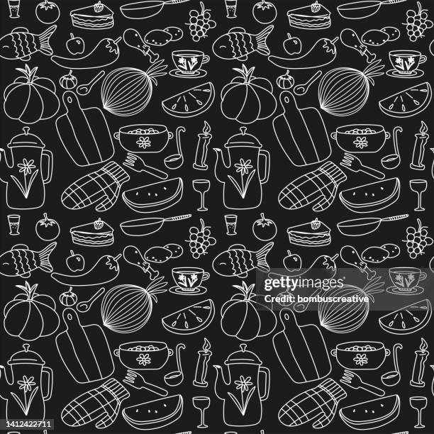 kitchen tools pattern - home cooking background stock illustrations