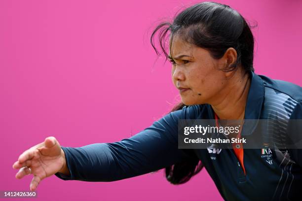 Nayanmoni Saikia of Team India competes during Women's Fours - Gold Medal Match between South Africa and India on day five of the Birmingham 2022...