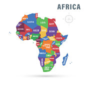 Africa political map with country names. Isolated vector illustration.