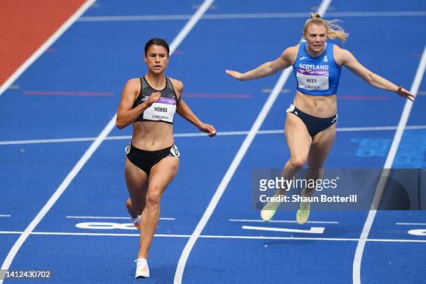 Zoe Hobbs of Team New Zealand competes during the Women's 100m Round 1 heats on day five of the Birmingham 2022 Commonwealth Games at Alexander...