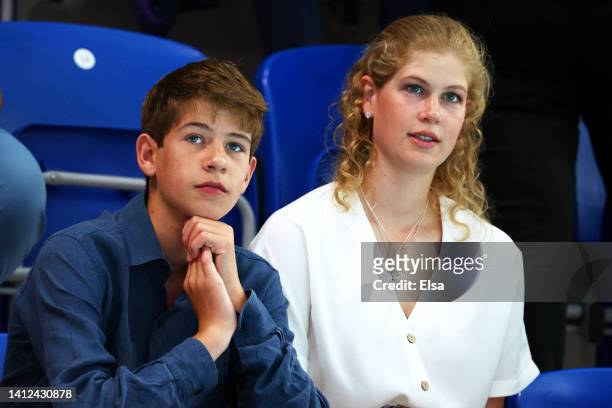 James, Viscount Severn and Lady Louise Windsor watch the action on day five of the Birmingham 2022 Commonwealth Games at Sandwell Aquatics Centre on...