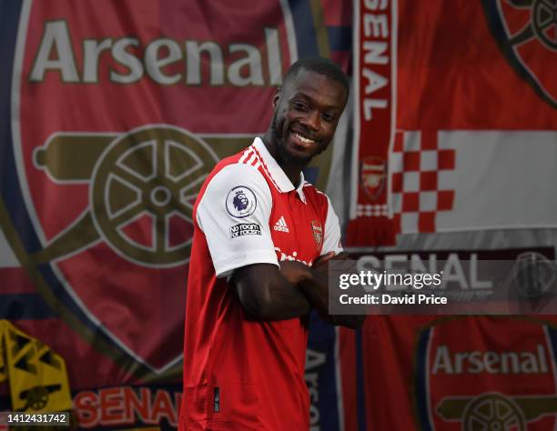 Nicolas Pepe of Arsenal during the Arsenal Media Day at the Arsenal Training Ground at London Colney on August 01, 2022 in St Albans, England.