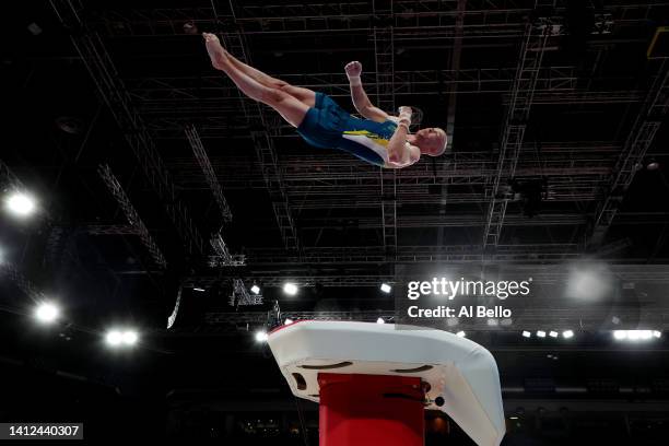 James Bacueti of Team Australia competes during Men's Vault Final on day five of the Birmingham 2022 Commonwealth Games at Arena Birmingham on August...