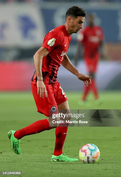 Lucas Alario of Eintracht Frankfurt controls the ball during the DFB Cup first round match between 1. FC Magdeburg and Eintracht Frankfurt at MDCC...