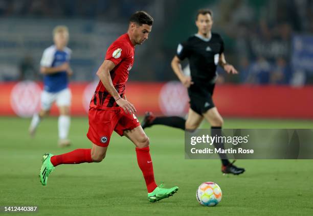 Lucas Alario of Eintracht Frankfurt controls the ball during the DFB Cup first round match between 1. FC Magdeburg and Eintracht Frankfurt at MDCC...