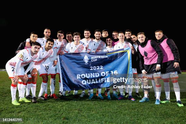 Melbourne City team photo after winning during the Australia Cup round of 32 match between Newcastle Olympic FC and Melbourne City FC at No. 2 Sports...