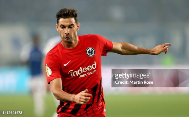 Lucas Alario of Eintracht Frankfurt looks on during the DFB Cup first round match between 1. FC Magdeburg and Eintracht Frankfurt at MDCC Arena on...