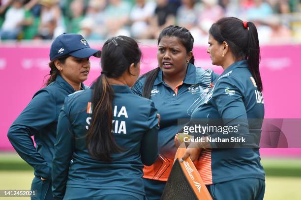 Rupa Rani Tirkey of Team India speaks with their team mates during the Women's Fours - Gold Medal Match on day five of the Birmingham 2022...