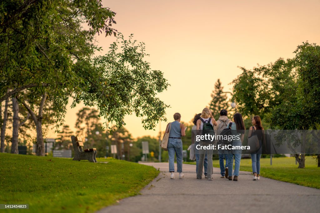 University Students Walking Outside on Campus
