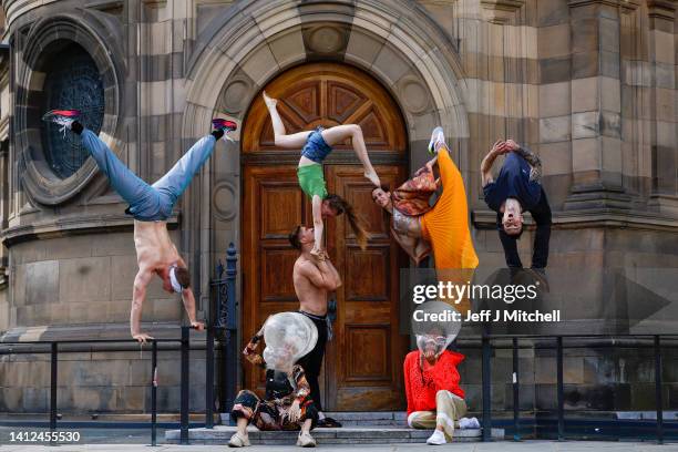 Performers from Kyiv, Ukraine and throughout Czech Republic celebrate resilience, togetherness, and the art of Circus performance outside McEwan Hall...